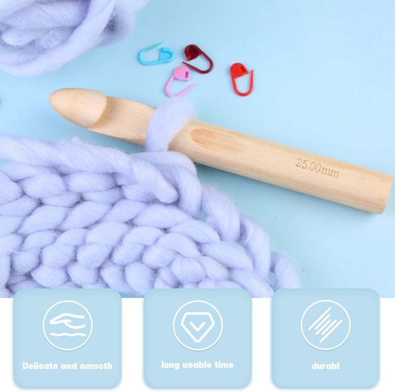 Dercuy Wooden Crochet Hooks, 25mm Wooden Handle Crochet Hook Bamboo Knitting Crochet Needles with 10 pcs Knitting Stitch Markers for Handcraft Crocheting - Image 3